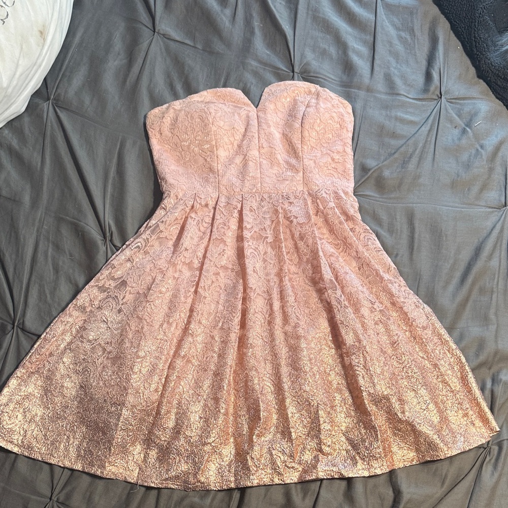 Windsor Blush Pink and Gold Ombré Strapless Formal Dress